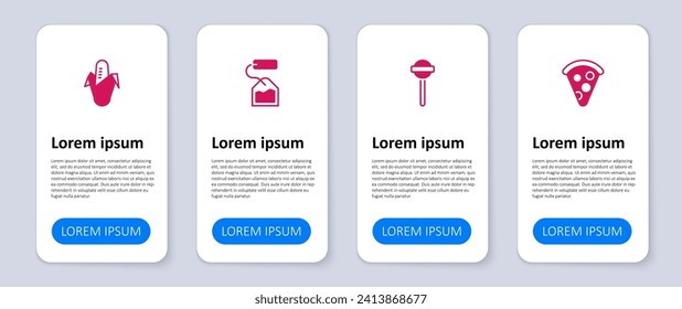 Set Slice von Pizza, Lollipop, Teebeutel und Mais. Infografik-Vorlage für Unternehmen. Vektorgrafik