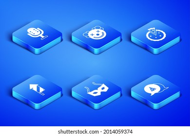 Set Slice of pizza, Microphone, Festive mask, Firework rocket, Clown head and Homemade pie icon. Vector