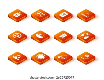Definir Fatia de pizza, Placa, WC, Nachos em placa, Coberto com comida da bandeja, Papel ou cheque financeiro, Xícara de café e Pedidos on-line e ícone de entrega. Vetor