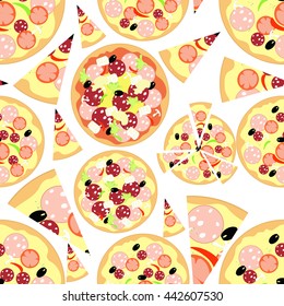 Set slice of pizza to seamless pattern vector illustration