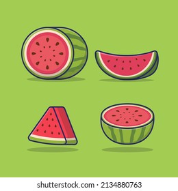 set of slice watermelon icon cartoon vector illustration isolated object