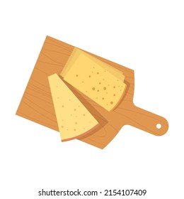 set of sliced cheese slices on a kitchen board. Cartoon vector isolated on white background