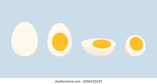 Juego de huevos duros cortados en rodajas. Ilustración vectorial aislada plana