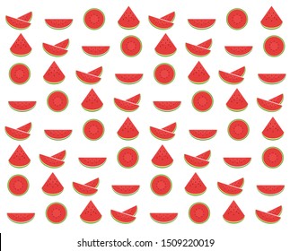 Set of sliced ripe red watermelon, vector watermelon, icon watermelon 
