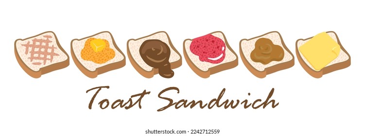 Set of sliced toast bread vector illustrations on white background. Bakery products in cartoon style.