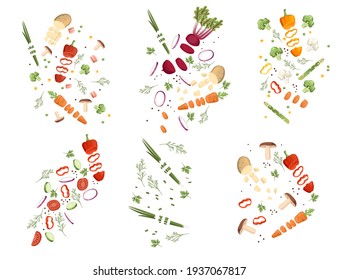 Set of sliced vegetables for cooking tasty food vector illustration isolated on white background