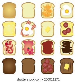 set of sliced white / brown bread toast in vector