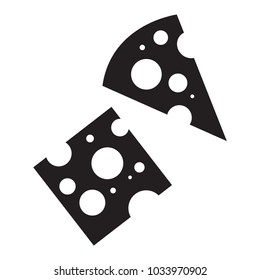 Set of slices cheese, black silhouettes. Vector illustration