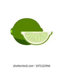 Set slices of lime isolated on white background. Flat vector illustration.