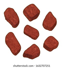 set of slices of meat, icon on white background. Realistic style. Vector illustration. Isolated on white. Object for packaging, advertisements, menu.