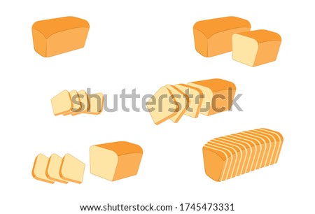 Set of slices toast bread icons. Vector illustration isolated on a white background. Baguette, loaf, white bread.