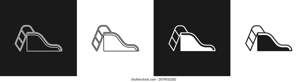Set Slide playground icon isolated on black and white background. Childrens slide.  Vector