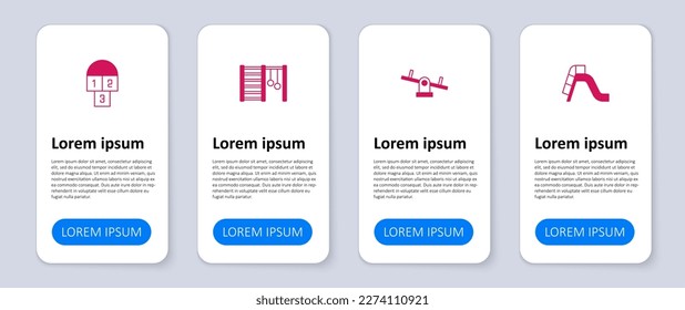 Set Slide playground, Seesaw, Swedish wall and Hopscotch. Business infographic template. Vector