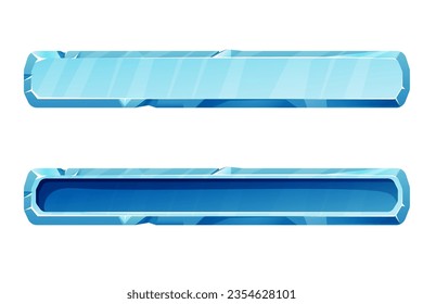 Set slider ice interface button, frozen panel for game level in cartoon style isolated on white background. Gui design, winter.