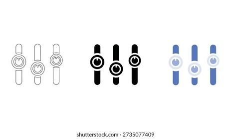set of slider settings icons in different colors, used to adjust preferences, controls, and system configurations in digital interfaces, providing user-friendly experience with modern and clean design elements.
