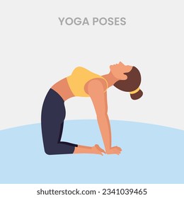 Set of slim sportive young woman doing yoga  fitness exercises. Healthy lifestyle. Collection of female cartoon characters demonstrating various yoga positions - Vector