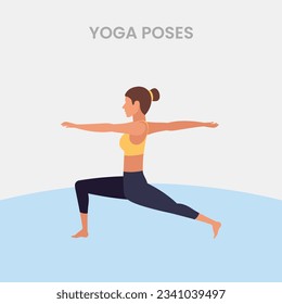 Set of slim sportive young woman doing yoga  fitness exercises. Healthy lifestyle. Collection of female cartoon characters demonstrating various yoga positions - Vector