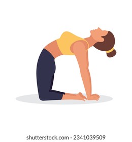 Set of slim sportive young woman doing yoga  fitness exercises. Healthy lifestyle. Collection of female cartoon characters demonstrating various yoga positions - Vector