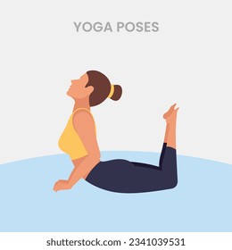 Set of slim sportive young woman doing yoga  fitness exercises. Healthy lifestyle. Collection of female cartoon characters demonstrating various yoga positions - Vector