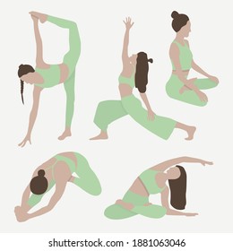 Set of slim woman doing yoga. Healthy lifestyle. Can be used for poster, banner, flyer, card, website.