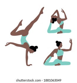 Set of slim woman doing yoga. Healthy lifestyle. Can be used for poster, banner, flyer, card, website.