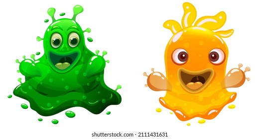 Un conjunto de personajes de brillo colorido de Slime Monsters. Los alienígenas, insípidos y divertidos. Ilustración del vector