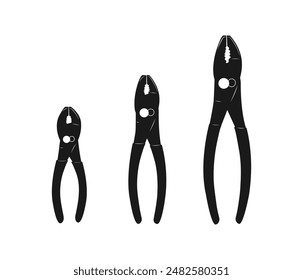 Set of slip joint pliers 3 size, isolated illustration