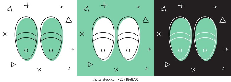 Set Slippers icon isolated on white and green, black background. Flip flops sign.  Vector