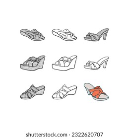 set of Slippers icon line art design, Outline vector design illustration template, suitable for your company
