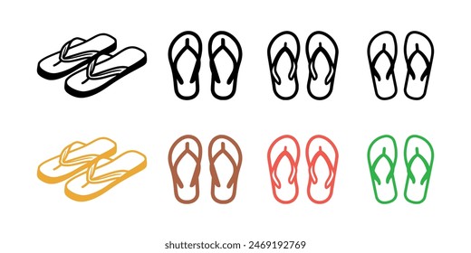 Set of Slippers icons. Vector illustration in flat style