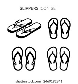 Set of Slippers icons. Vector illustration in flat style