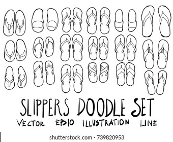 Set of Slippers illustration Hand drawn doodle Sketch line vector