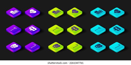 Ponga las zapatillas, el bastón de bastón para caminar, el hogar de enfermería, la abuela y el icono del paquete de blísters Pills. Vector