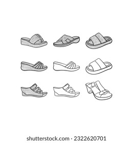 set of Slippers Woman icon line art design collection, Outline vector design illustration template, suitable for your company