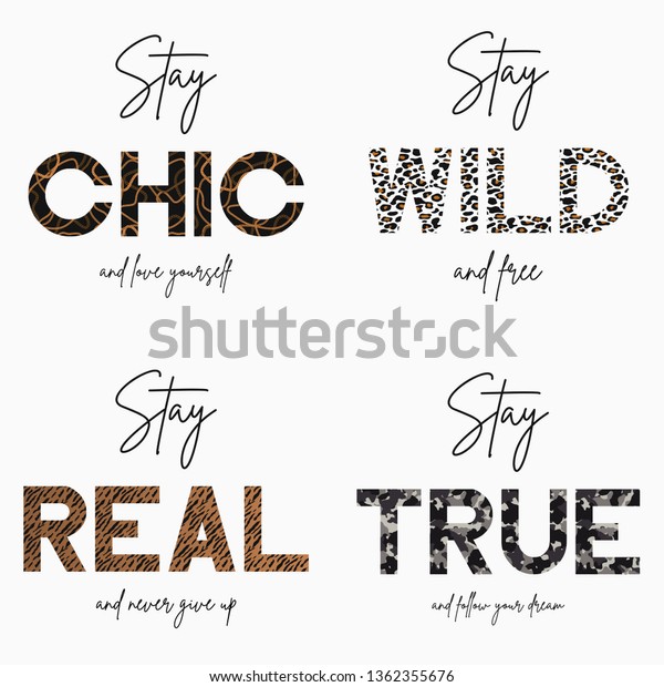 Set of slogan tshirt with gold chain, camouflage, tiger
