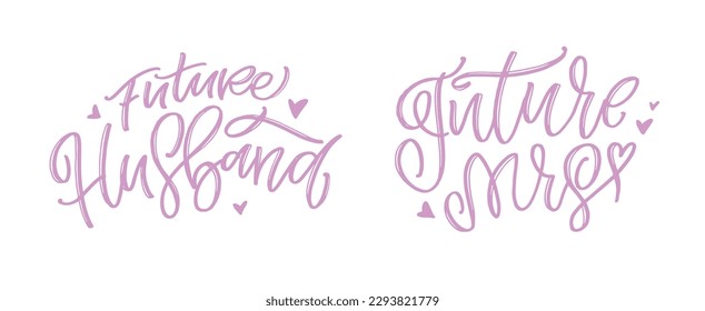 Set with slogans about love and wedding  in calligraphy style. Abstract lettering compositions. Trendy graphic design for print. Motivation posters. Quotes for Valentine's Day. Vector illustration