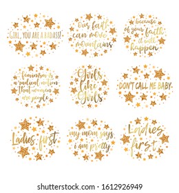 Set slogans among the stars. Hand drawn motivation, inspiration phrase. Isolated print.