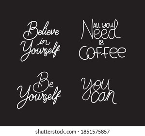 set of slogans on black background vector illustration design