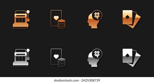 Set Slot machine, Casino chip and playing cards, slot with clover and Deck of icon. Vector