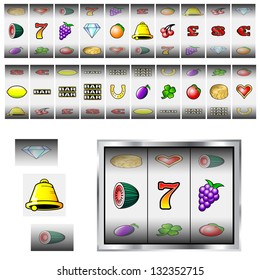 Set of slot machine fruit reel vectors