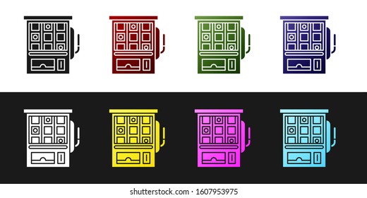 Set Slot machine icon isolated on black and white background.  Vector Illustration