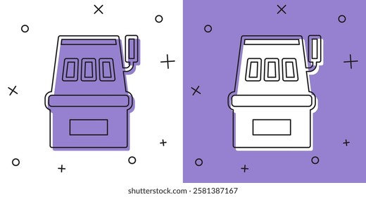 Set Slot machine icon isolated on white and purple background.  Vector