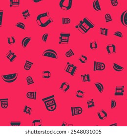 Set Slot machine with jackpot, Horseshoe, Casino slot watermelon and  on seamless pattern. Vector