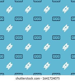 Set Slot machine with lucky sevens jackpot and Lottery ticket on seamless pattern. Vector