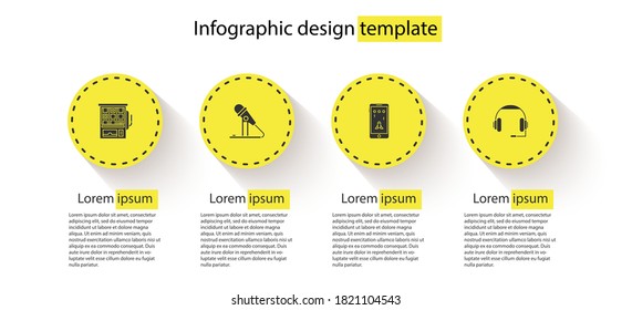 Establecer máquina Slot, Micrófono, Móvil y juegos y audífonos. Plantilla de infografía de negocios. Vector.