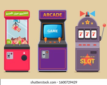 set of slot machines in a shopping center. flat vector illustration.