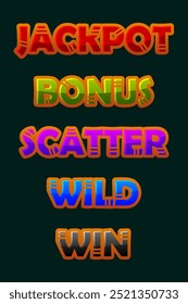 Set of Slot Word - Win, Scatter, Wild, Bonus, and Jackpot. Maya or Aztec Style text for 2D Games and Casino or Slots