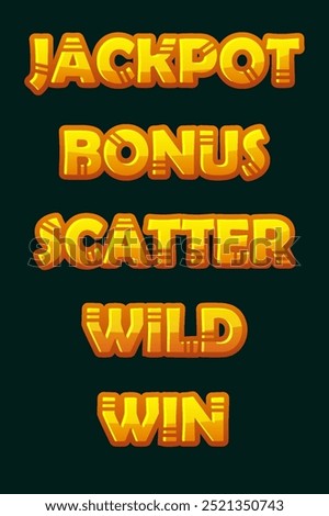 Set of Slot Words - Win, Scatter, Wild, Bonus, and Jackpot. Golden Maya or Aztec Style text for 2D Games and Casino or Slots