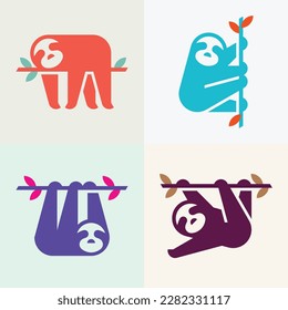 Set of Sloth Logo. Icon design. Template elements