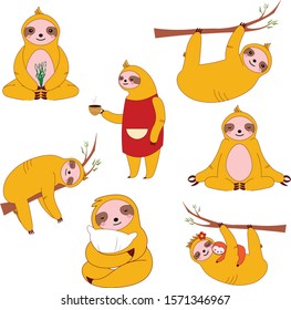 Set of sloths. Vector illustration.